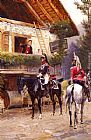 Country Canvas Paintings - Officers from a Cuirassier Regiment in front of a Country House